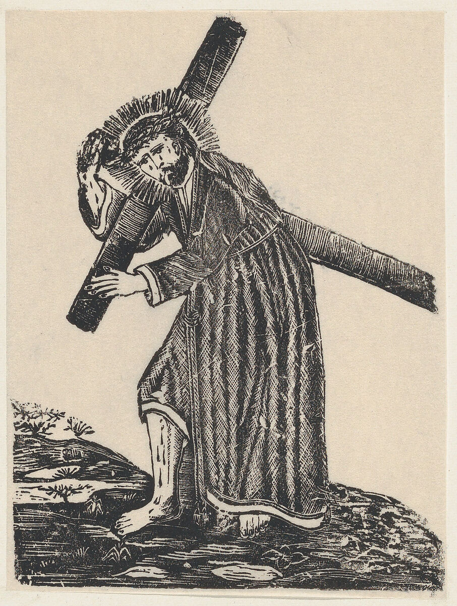 Christ carrying the cross, Anonymous, Mexican, Wood engraving (re-strike?) 