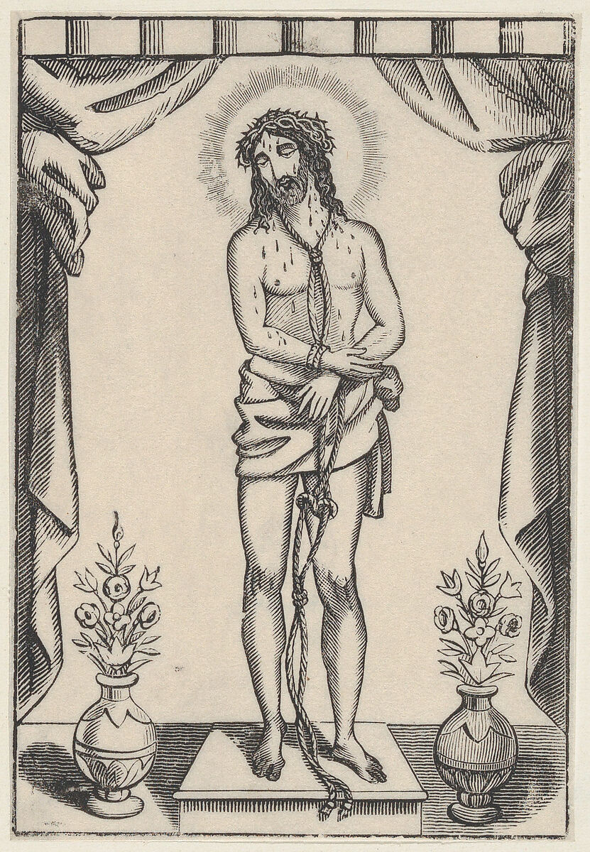 Christ standing, hands tied with rope, Anonymous, Mexican, Woodcut (re-strike?) 