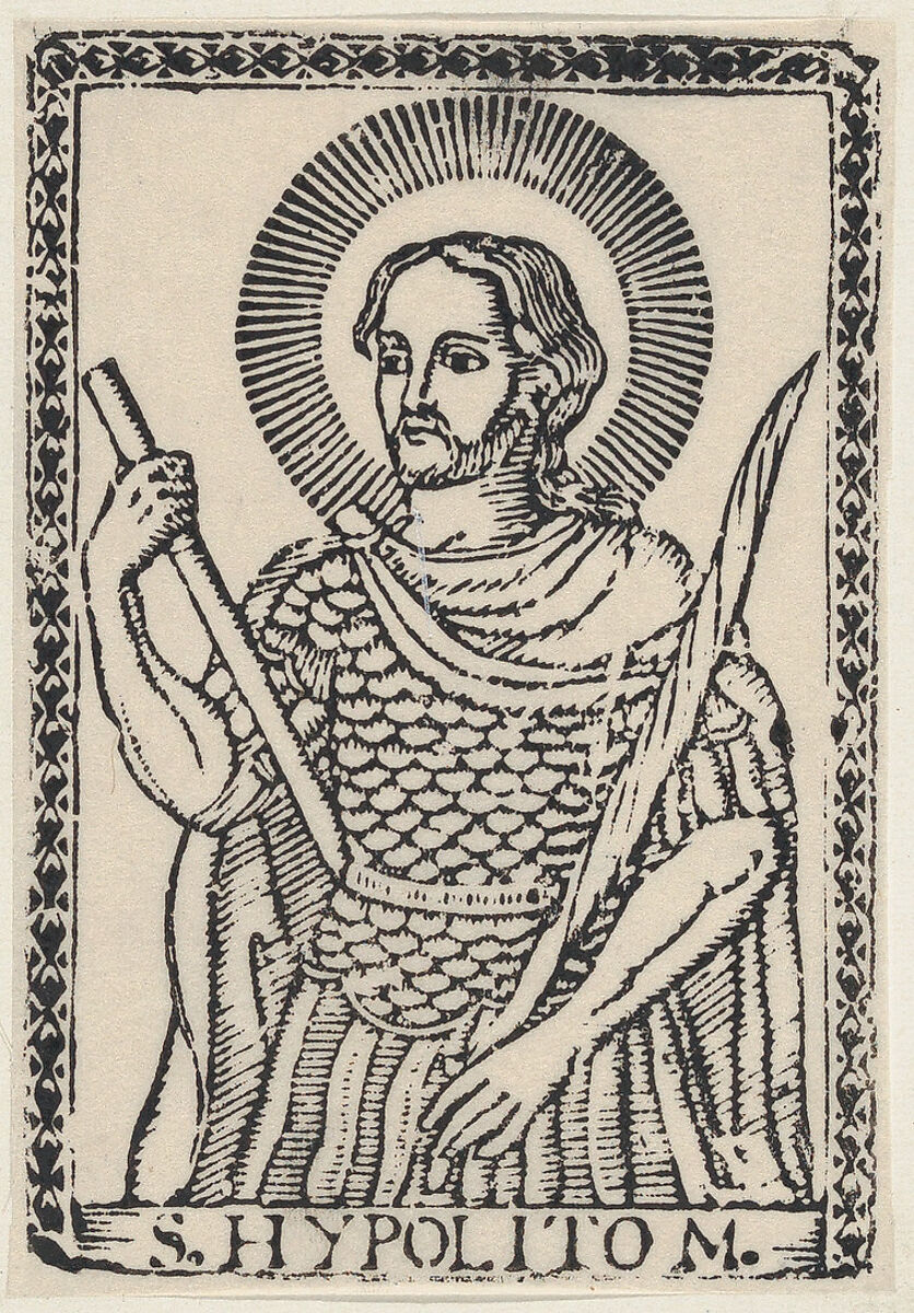 Saint Hippolytus of Rome, martyr, Anonymous, Mexican, Woodcut (re-strike?) 