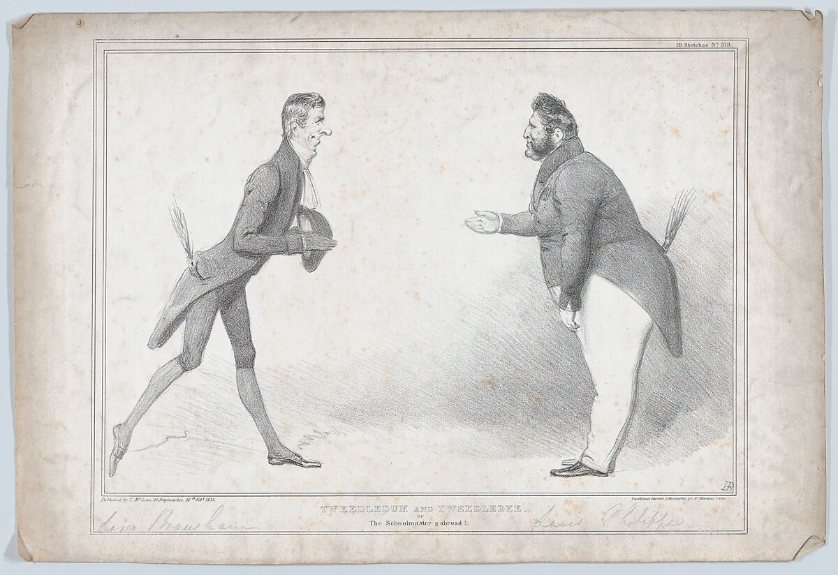Tweedledum and Tweedledee, or, The Schoolmaster [i]s abroad!, John Doyle (Irish, Dublin 1797–1868 London), Lithograph 