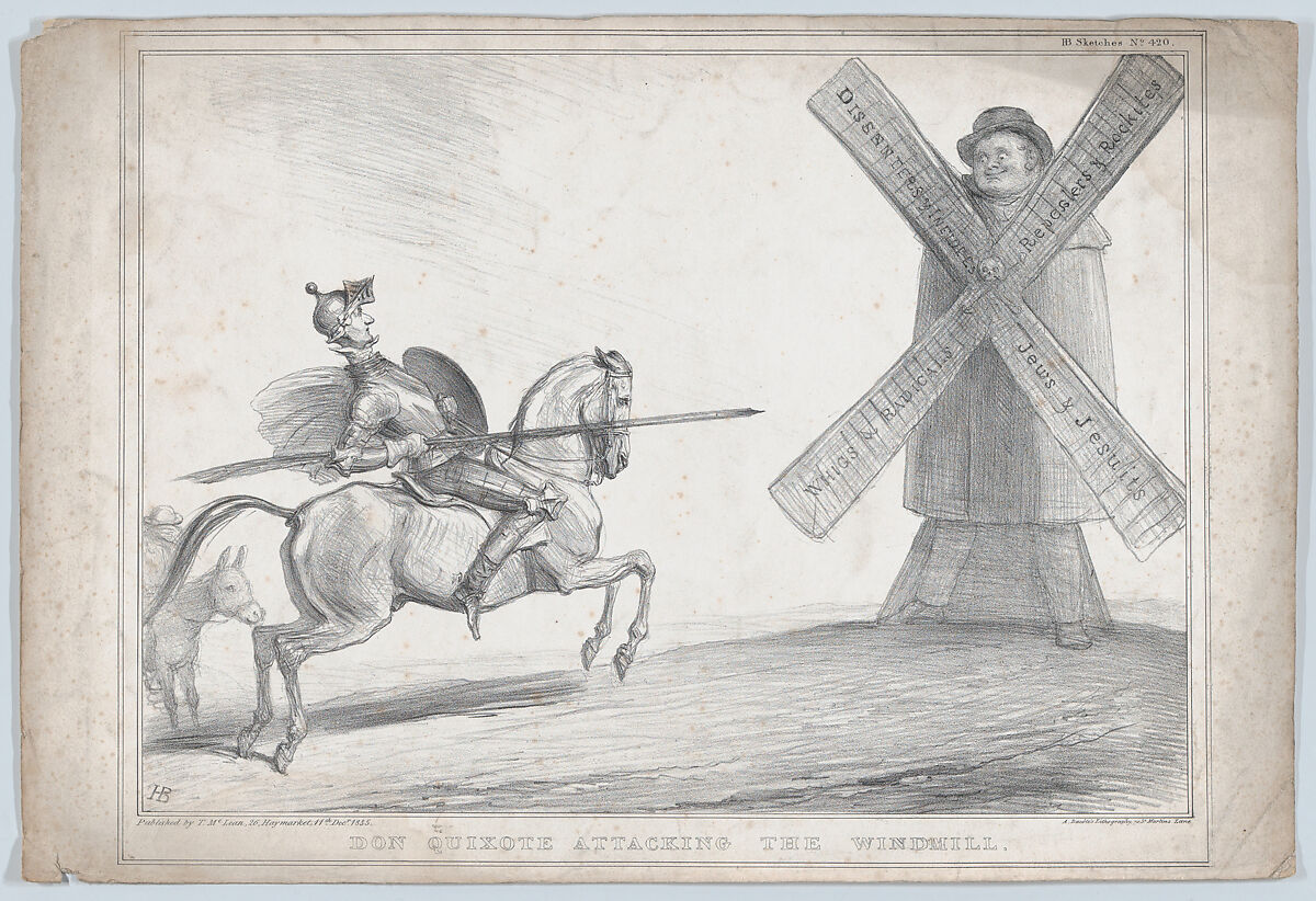 Don Quixote Attacking the Windmill, John Doyle (Irish, Dublin 1797–1868 London), Lithograph 