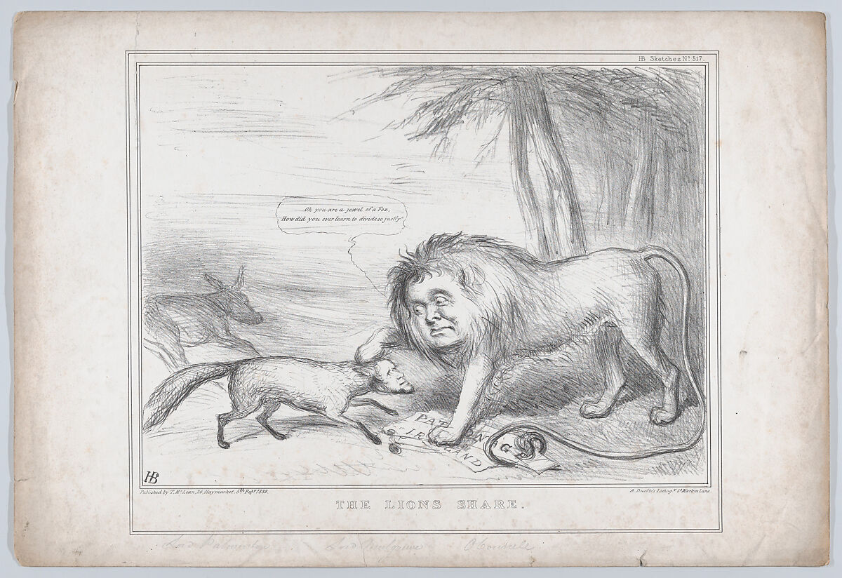 The Lion's Share, John Doyle (Irish, Dublin 1797–1868 London), Lithograph 