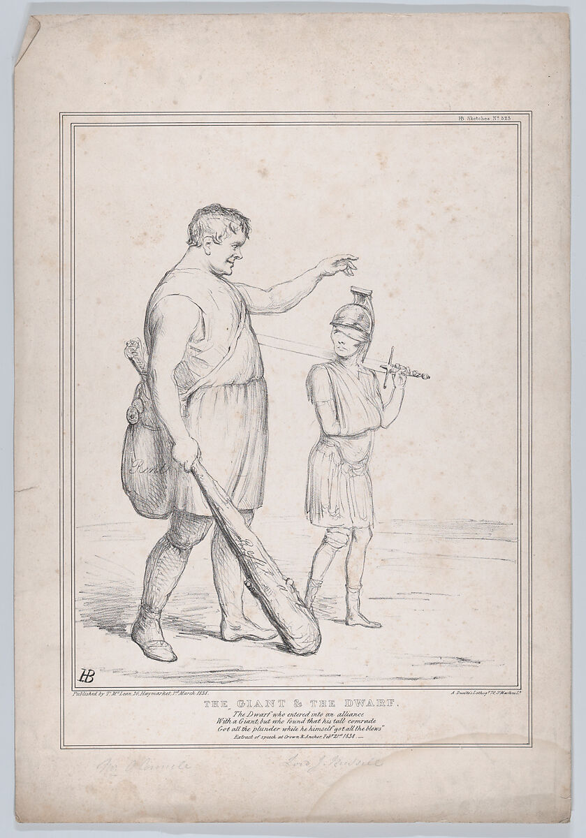 The Giant & the Dwarf, John Doyle (Irish, Dublin 1797–1868 London), Lithograph 