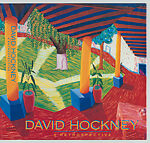 David Hockney: A Retrospective, David Hockney (British, born Bradford, 1937), Exhibition catalogue with two-page original color drawing by Hockney