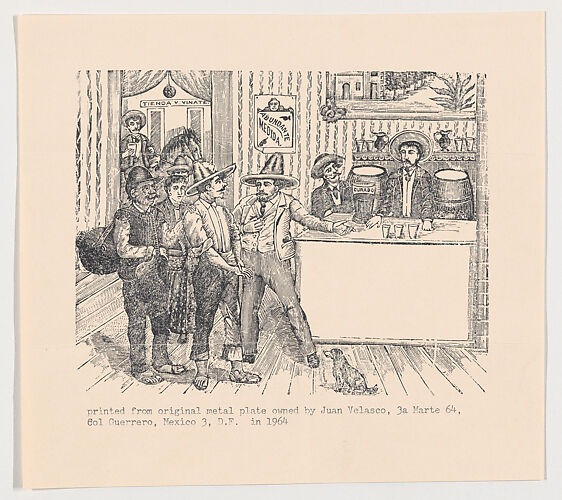 Men  in a tavern standing around a bar