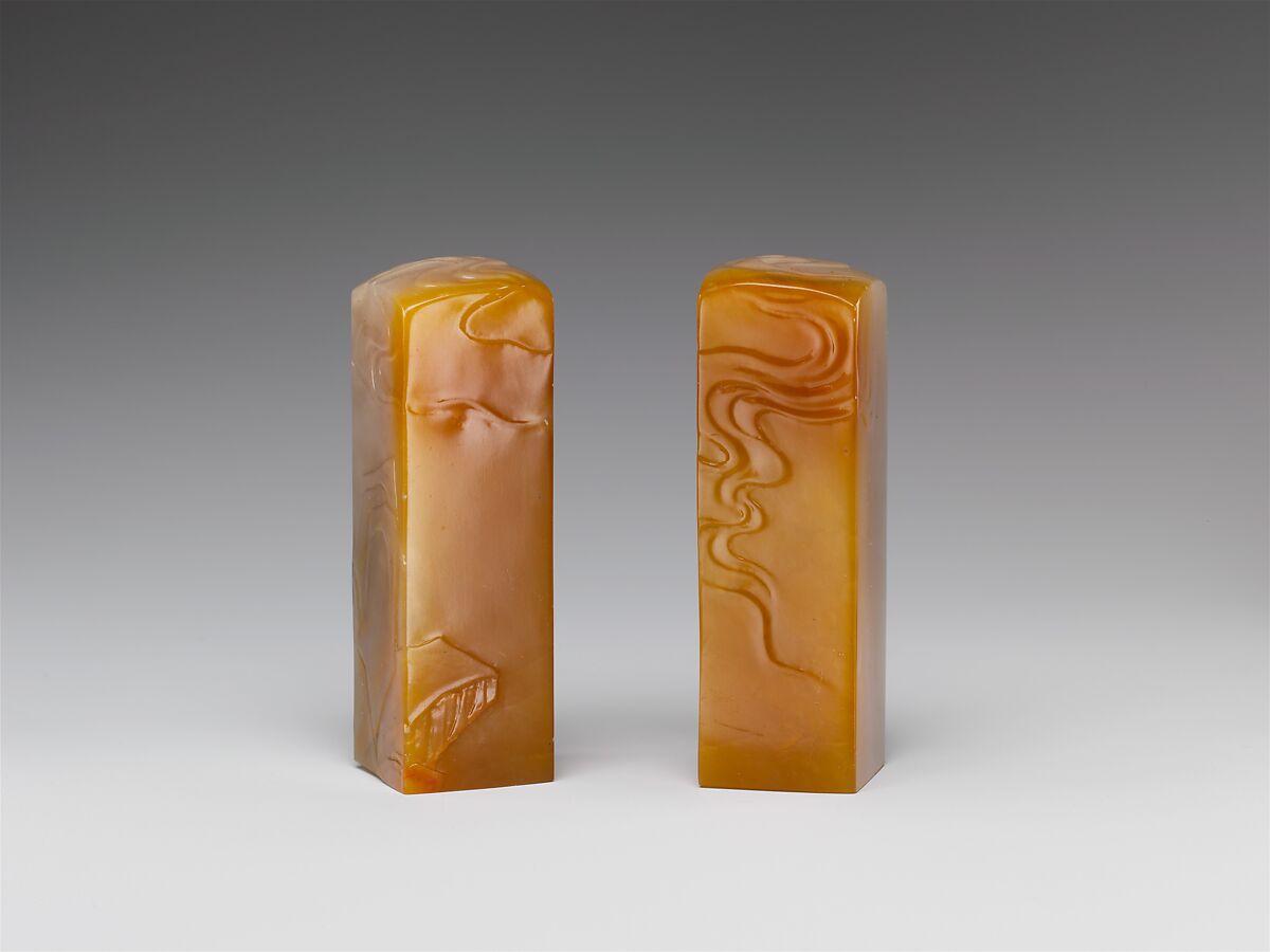 Pair of Square Seals with Cloud and Rock Pattern, Shoushan soapstone (duchengkeng), China 