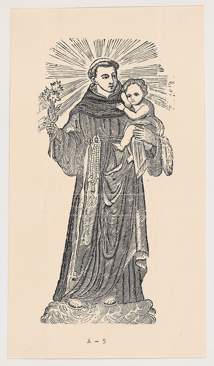 St Anthony of Padua holding the Christ child, Anonymous, Zincograph 