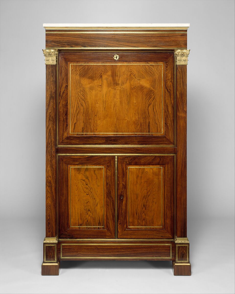 Secrétaire à abattant, Attributed to the Workshop of Duncan Phyfe (American (born Scotland), near Lock Fannich, Ross-Shire, Scotland 1768/1770–1854 New York), Mahogany, mahogany veneer, yellow poplar,  white pine, gilded brass, mirrored plate glass, marble, ivory, American