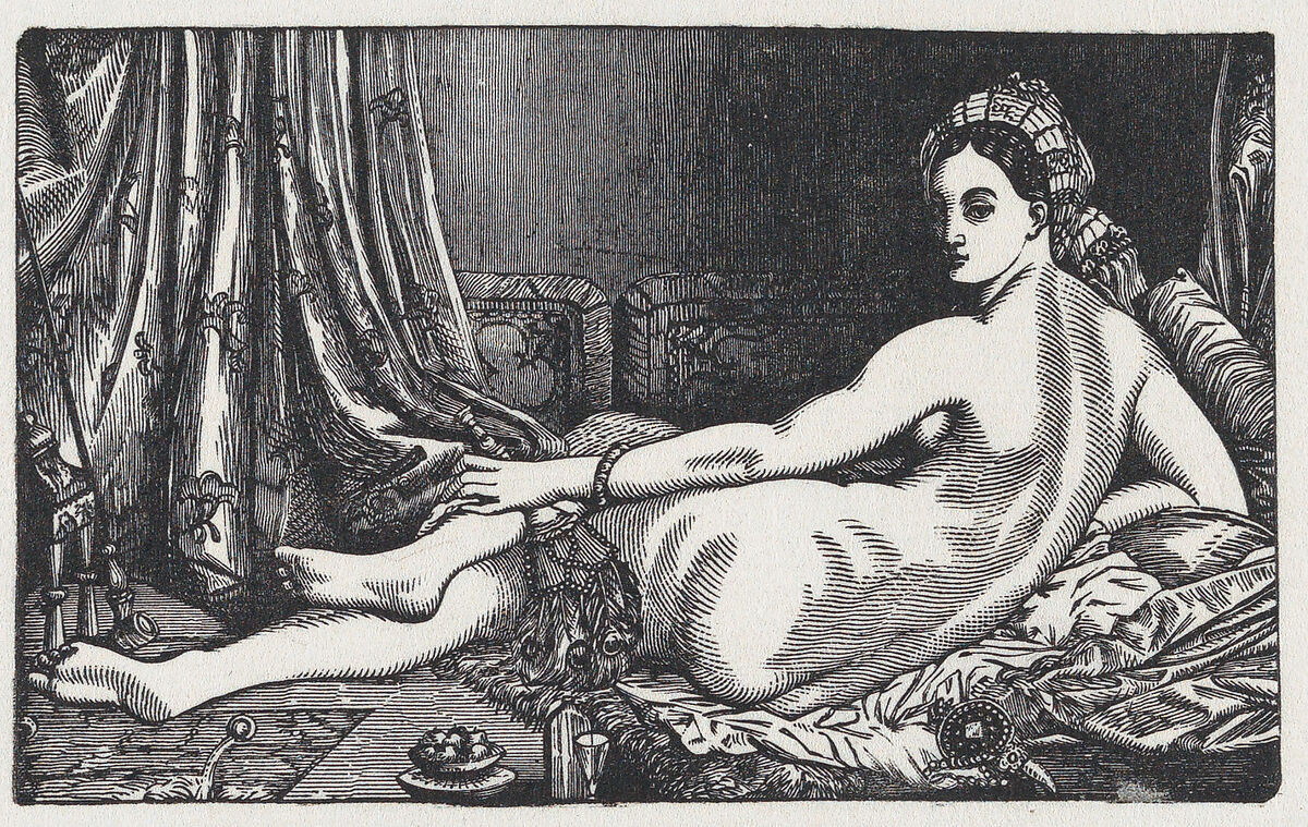 Odalisque viewed from behind, after Ingres, Anonymous, Mexican, Wood engraving 
