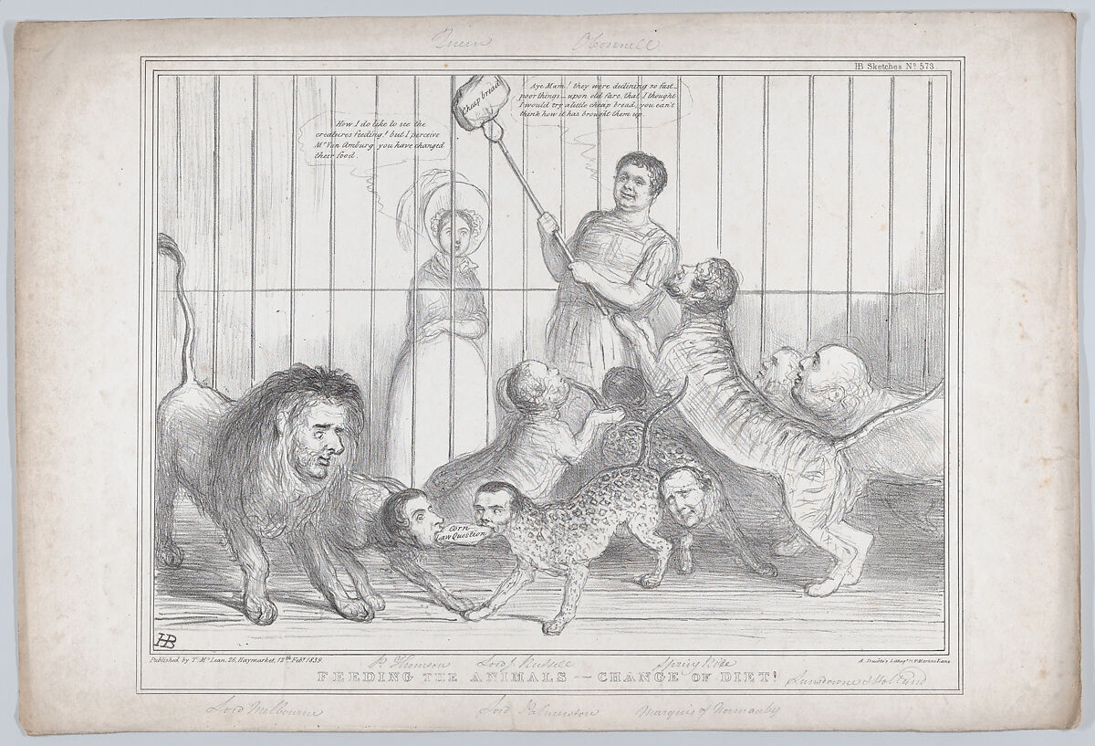 Feeding the Animals – A Change of Diet!, John Doyle (Irish, Dublin 1797–1868 London), Lithograph 