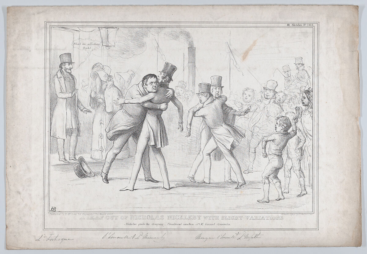 A Leaf Out of Nicholas Nickleby with Slight Variations – Nicholas quits the Company – Theatrical Emotion of Mr. Vincent Crummles, John Doyle (Irish, Dublin 1797–1868 London), Lithograph 