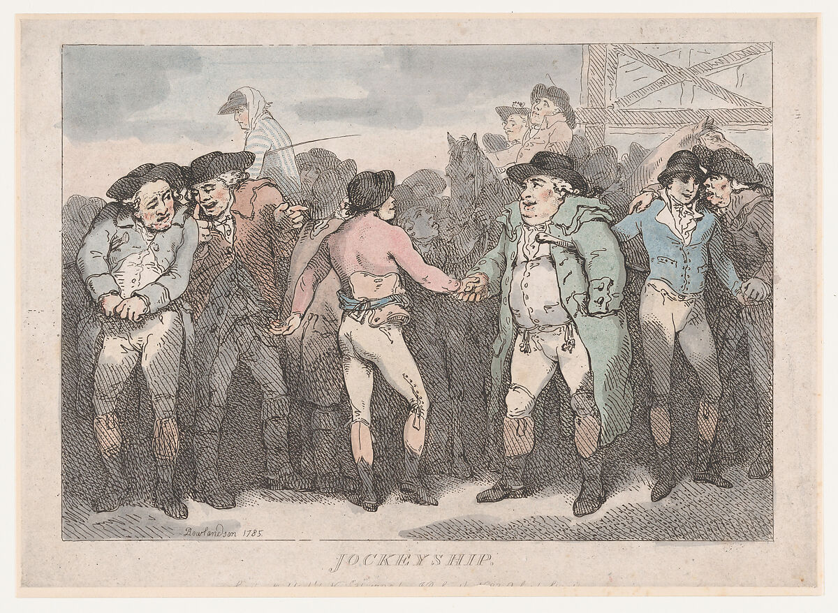 Jockeyship, Thomas Rowlandson (British, London 1757–1827 London), Hand-colored etching 