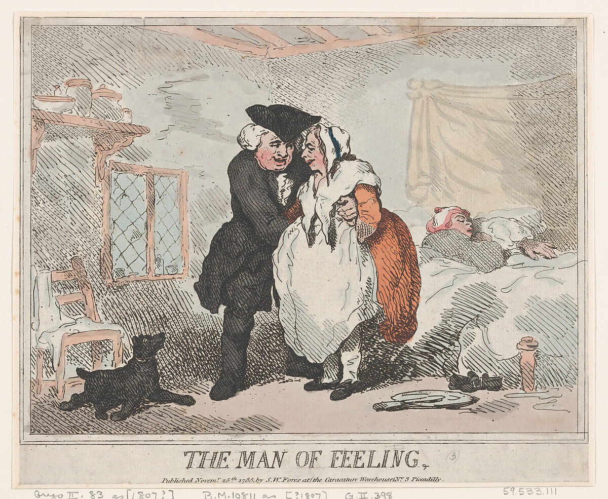 The Man of Feeling, Thomas Rowlandson (British, London 1757–1827 London), Hand-colored etching 