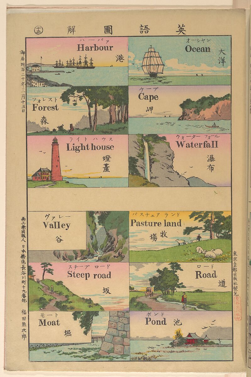 Pictorial Dictionary, Unidentified artist, Woodblock print; ink and color on paper, Japan