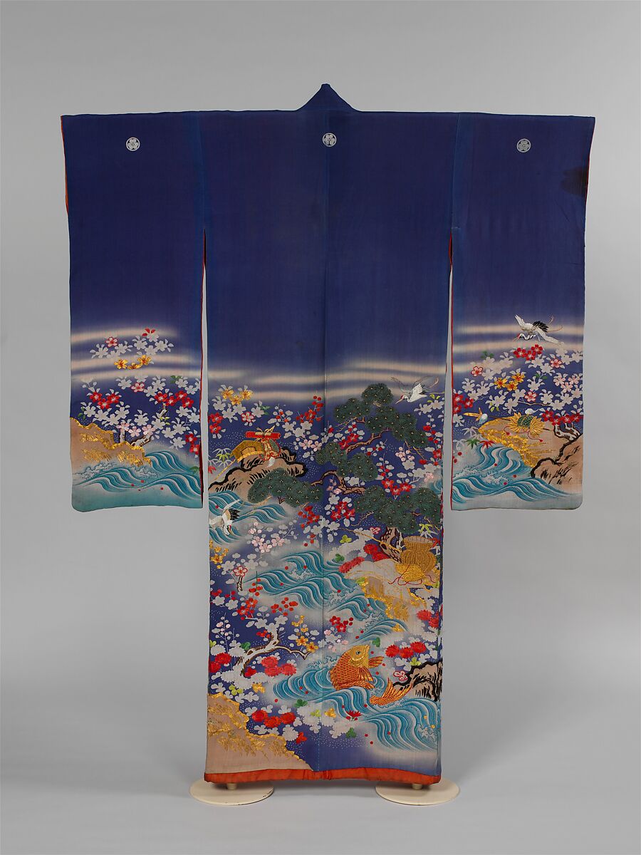 Kosode with a Paragon of Filial Piety, Resist-dyed, painted, and embroidered silk crepe, Japan 