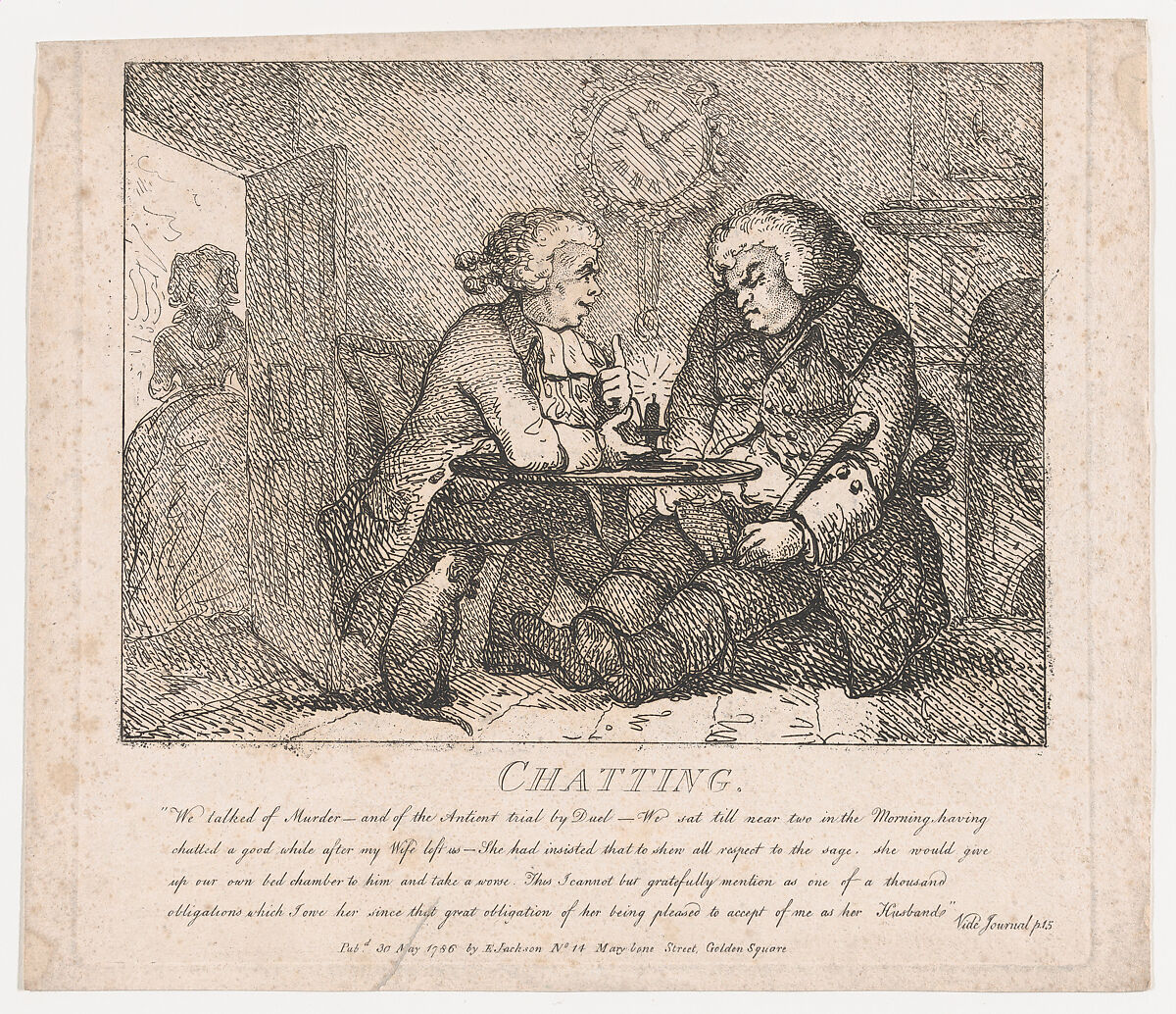 Chatting (Picturesque Beauties of Boswell, Part the First), Thomas Rowlandson (British, London 1757–1827 London), Etching 