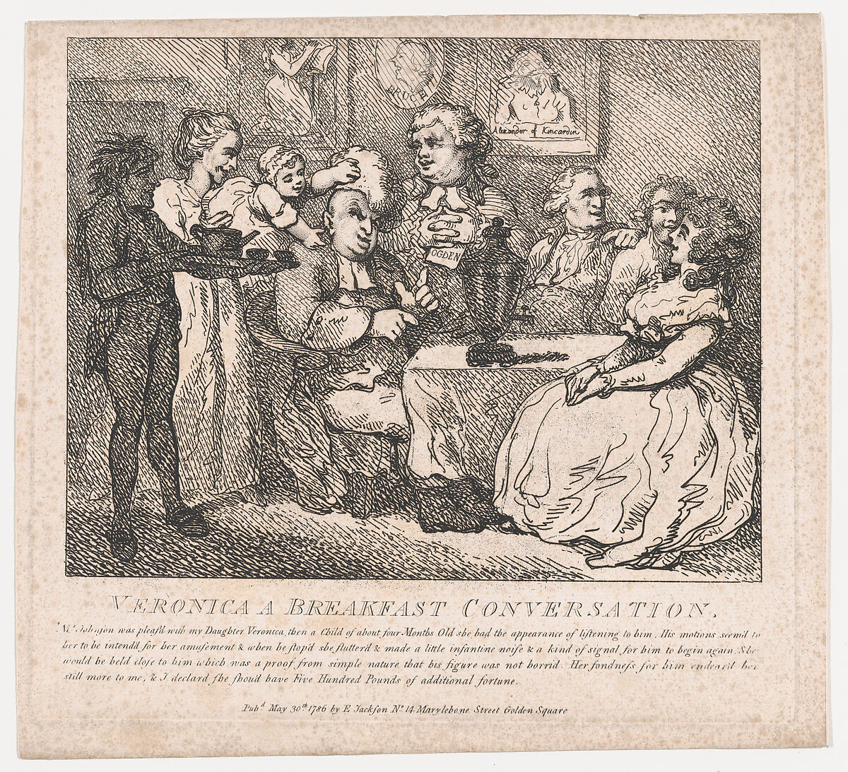 Veronica, a Breakfast Conversation (Picturesque Beauties of Boswell, Part the First), Thomas Rowlandson (British, London 1757–1827 London), Etching 