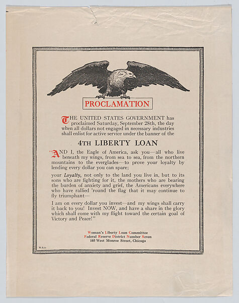 Proclamation, Issued by Woman&#39;s Liberty Loan Committee, Commercial color lithograph 