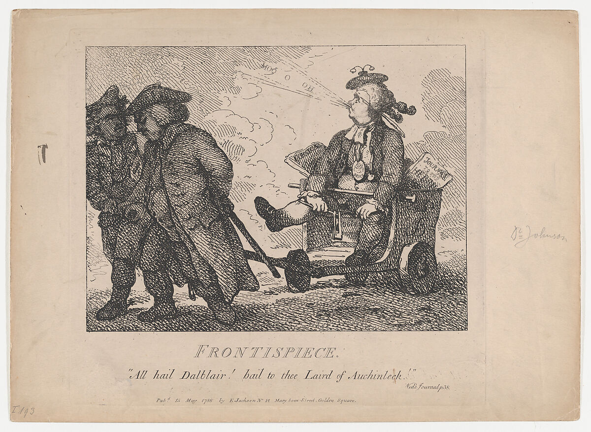Frontispiece (Picturesque Beauties of Boswell, Part the First), Thomas Rowlandson (British, London 1757–1827 London), Etching 