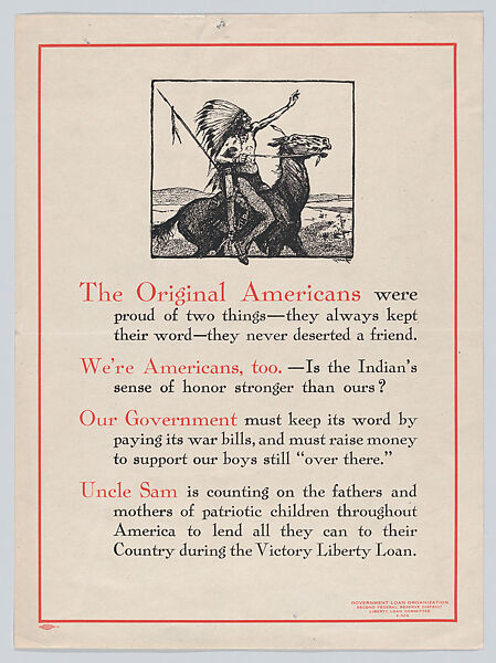 The Original Americans, Issued by Liberty Loan Committee, Commercial color lithograph 