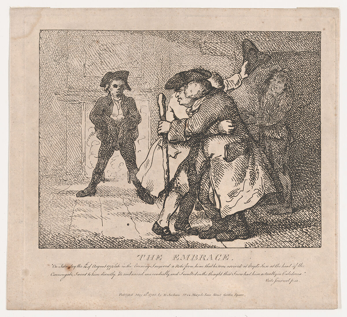 The Embrace (Picturesque Beauties of Boswell, Part the First), Thomas Rowlandson (British, London 1757–1827 London), Etching 