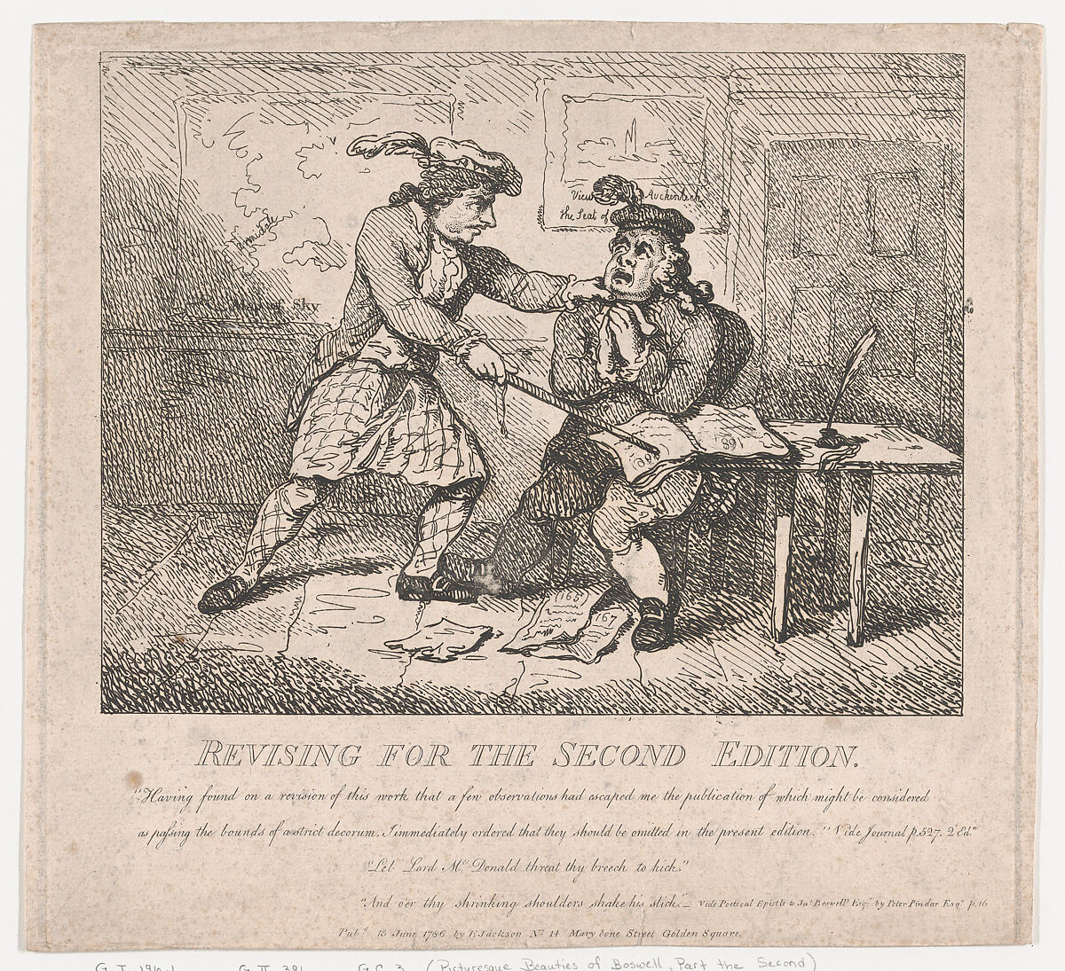 Frontispiece, Revising for the Second Edition (Picturesque Beauties of Boswell, Part the Second), Thomas Rowlandson (British, London 1757–1827 London), Etching 