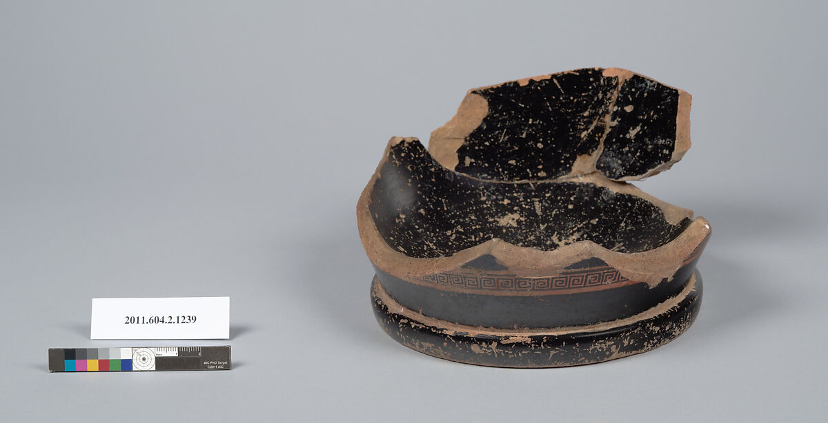 Terracotta fragment of a skyphos (deep drinking cup), Terracotta, Greek, Attic