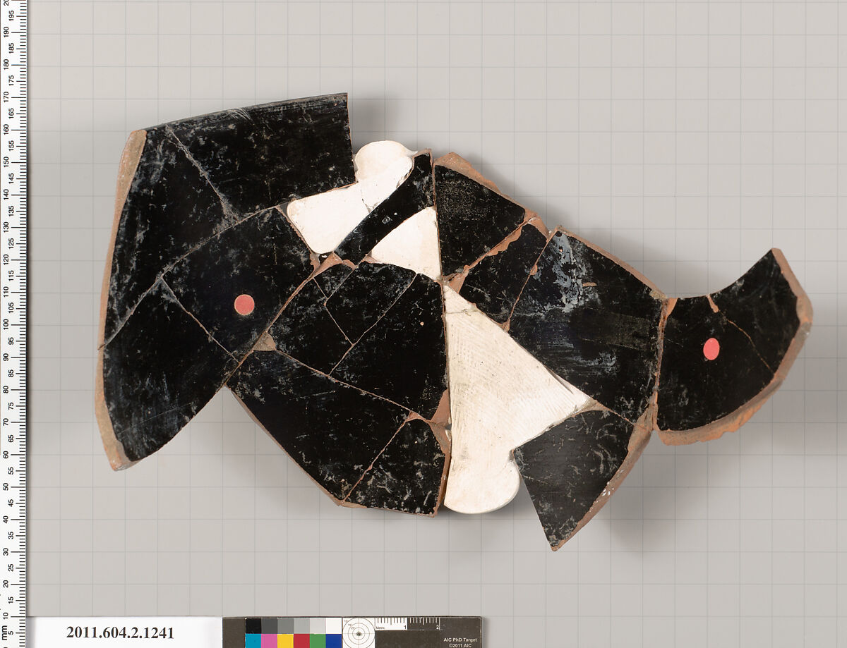 Terracotta fragment of a skyphos (deep drinking cup), Terracotta, Greek, Attic