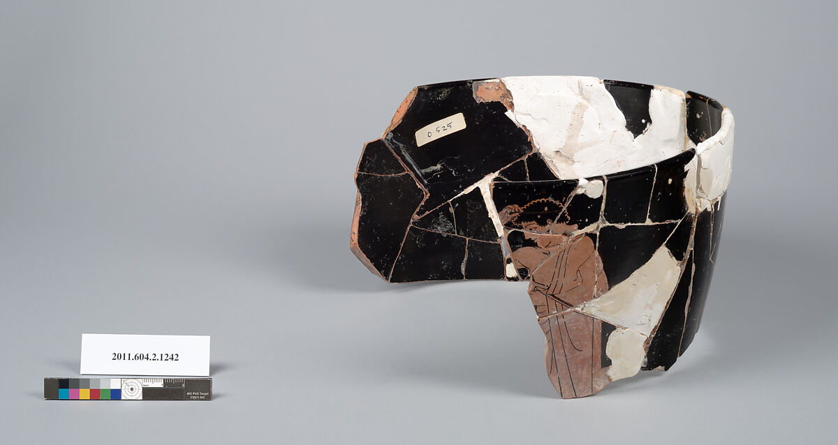 Terracotta fragment of a skyphos (deep drinking cup), Terracotta, Greek, Attic
