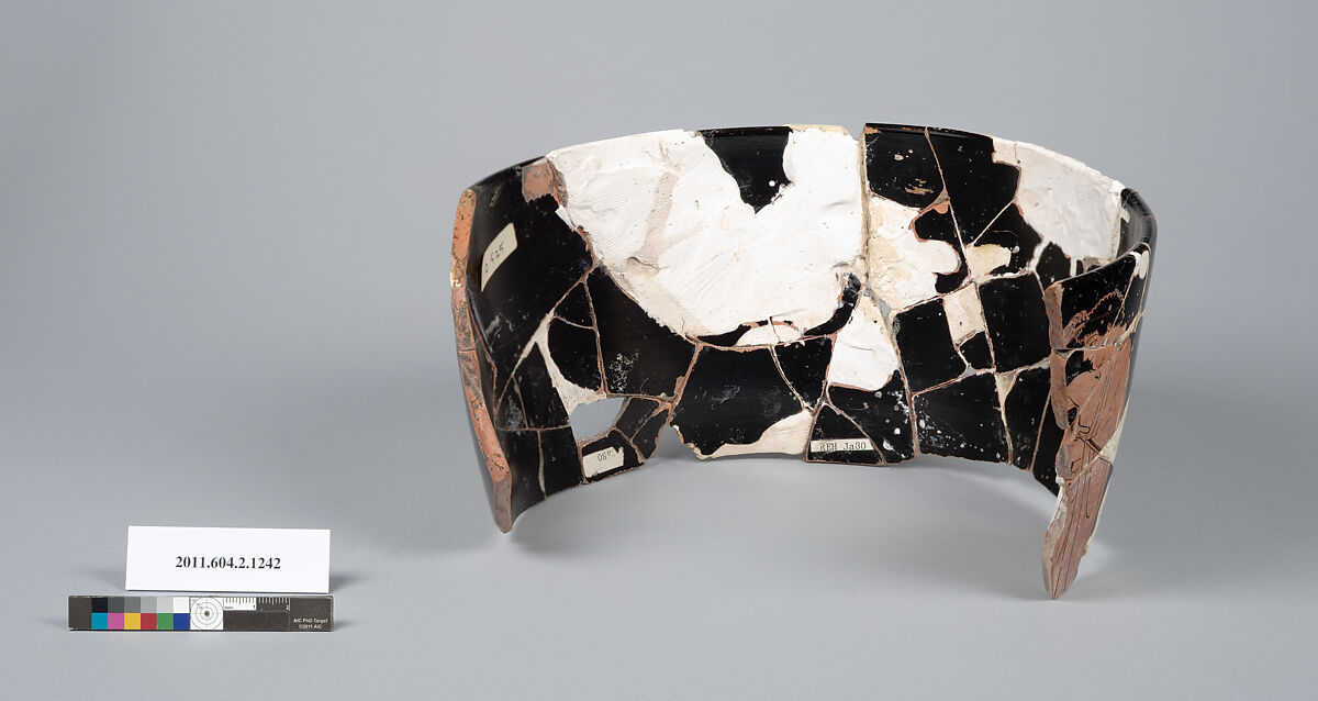 Terracotta fragment of a skyphos (deep drinking cup), Terracotta, Greek, Attic