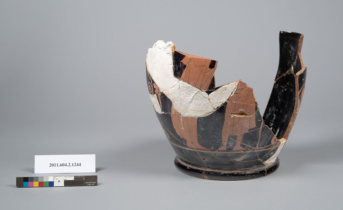 Terracotta fragment of a skyphos (deep drinking cup), Terracotta, Greek, Attic