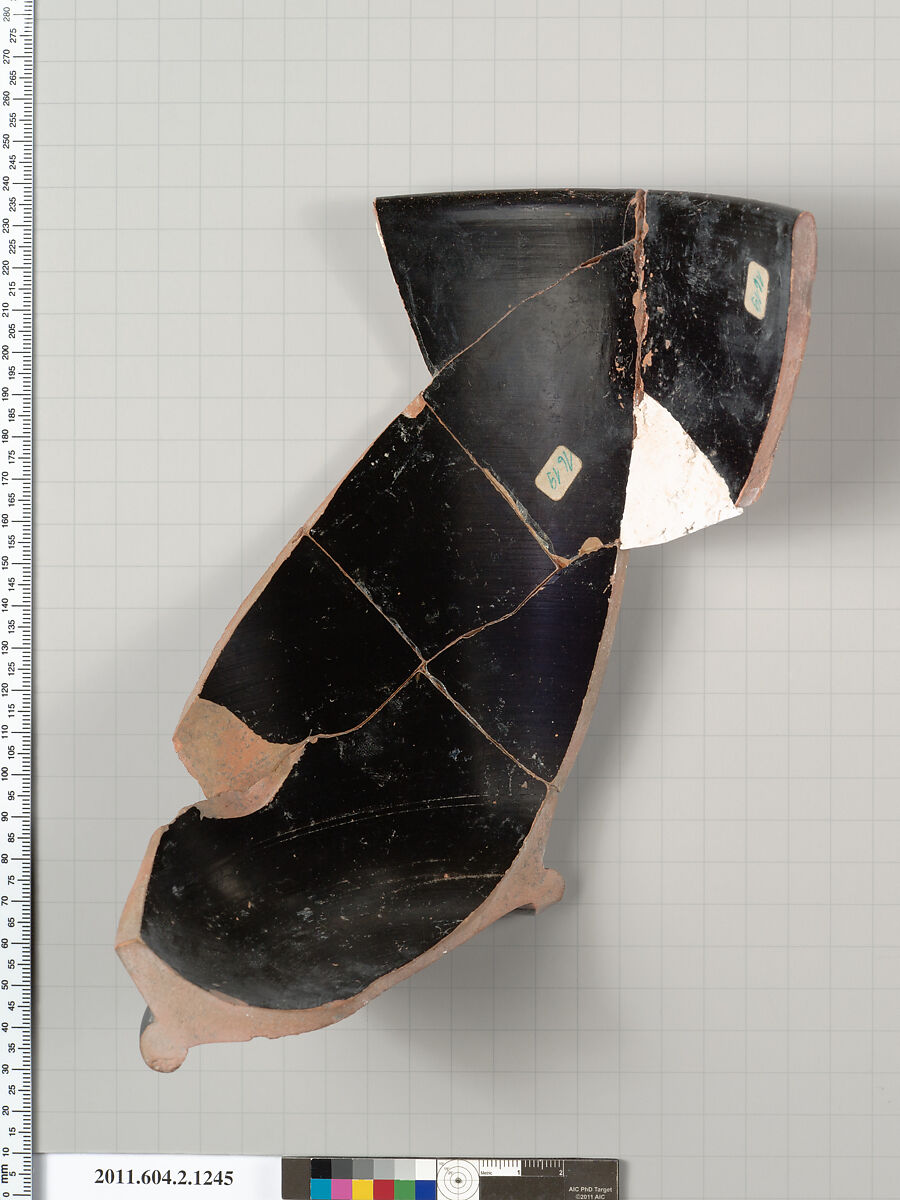 Terracotta fragment of a skyphos (deep drinking cup), Terracotta, Greek, Attic