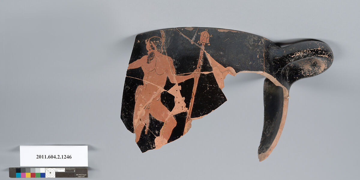 Terracotta fragment of a skyphos (deep drinking cup), Terracotta, Greek, Attic 