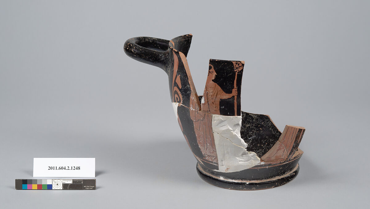 Terracotta fragment of a skyphos (deep drinking cup), Terracotta, Greek, Attic 