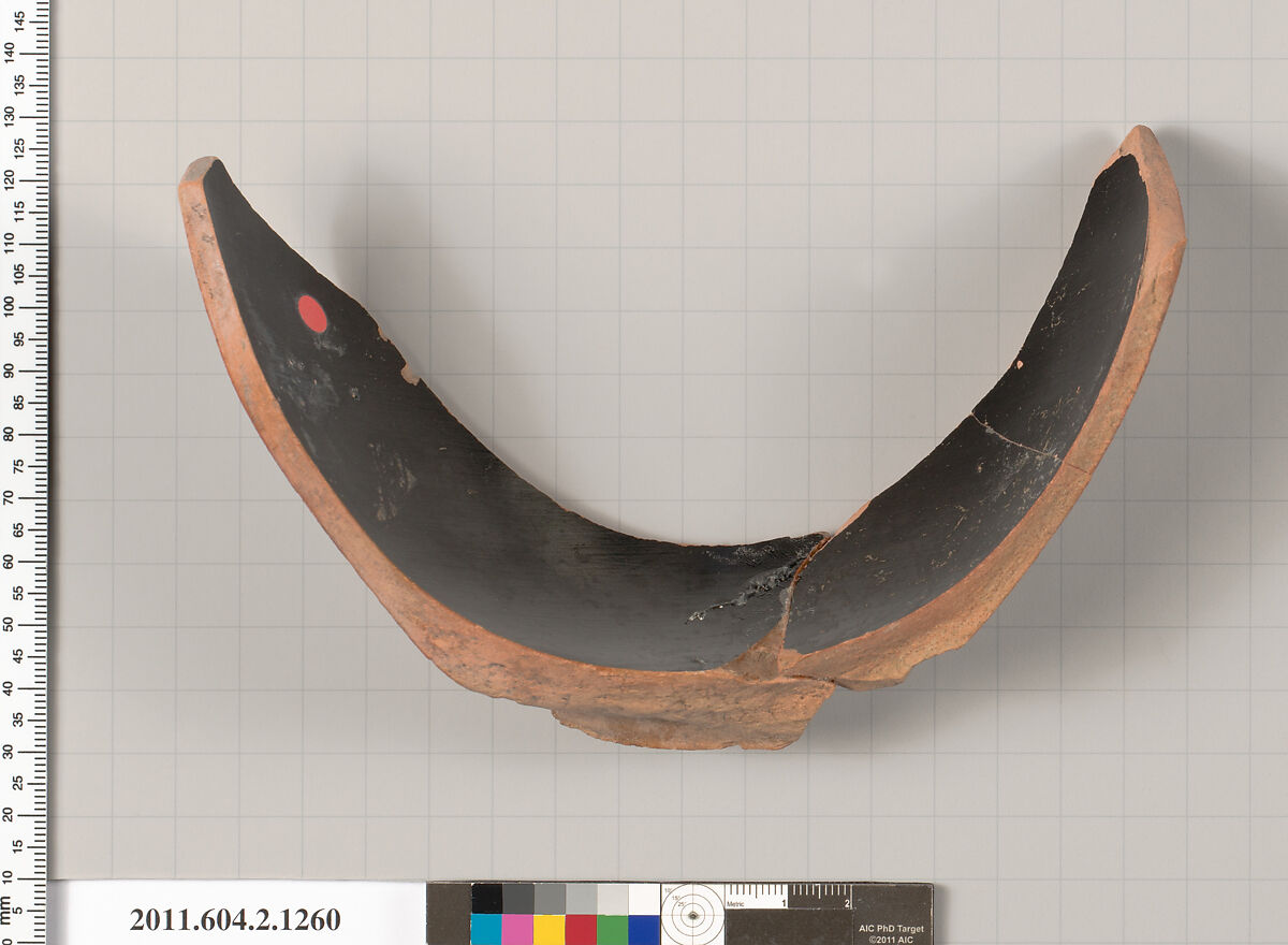 Terracotta fragment of a skyphos (deep drinking cup), Terracotta, Greek, Attic