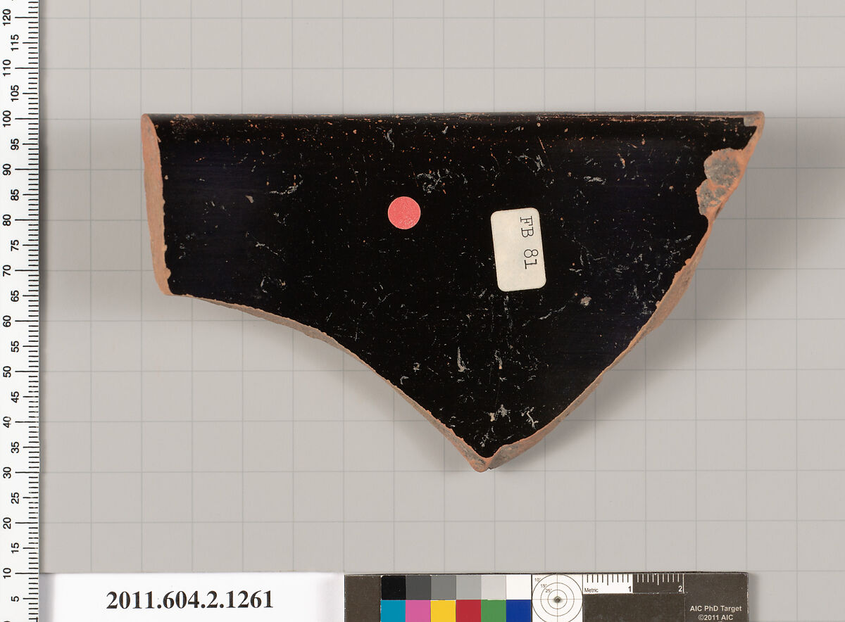 Terracotta fragment of a skyphos (deep drinking cup), Terracotta, Greek, Attic