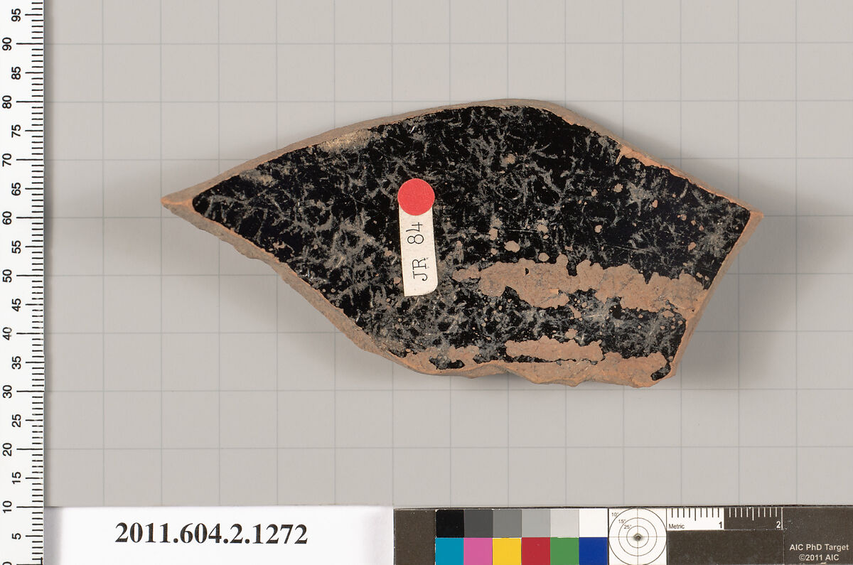 Terracotta fragment of a skyphos (deep drinking cup), Terracotta, Greek, Attic