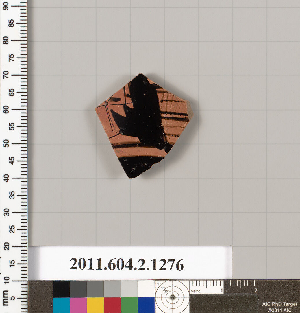 Terracotta fragment of a skyphos (deep drinking cup), Terracotta, Greek, Attic 