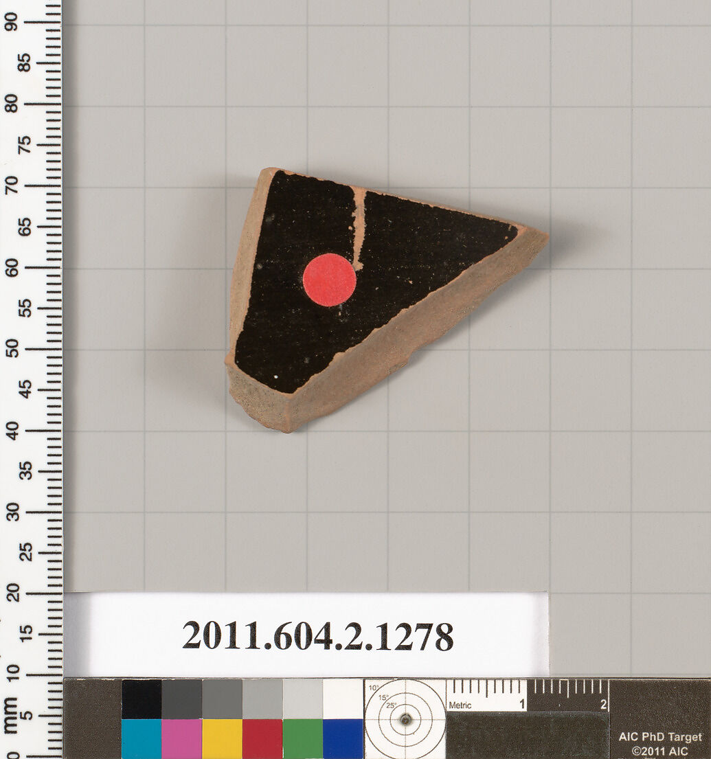 Terracotta fragment of a skyphos (deep drinking cup), Terracotta, Greek, Attic