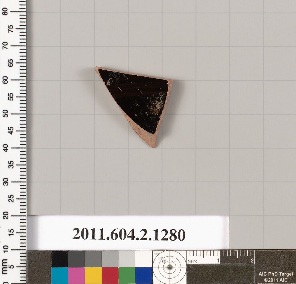 Terracotta fragment of a skyphos (deep drinking cup), Terracotta, Greek, Attic