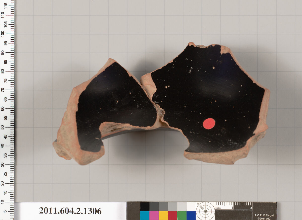 Terracotta fragment of a skyphos (deep drinking cup), Terracotta, Greek, Attic