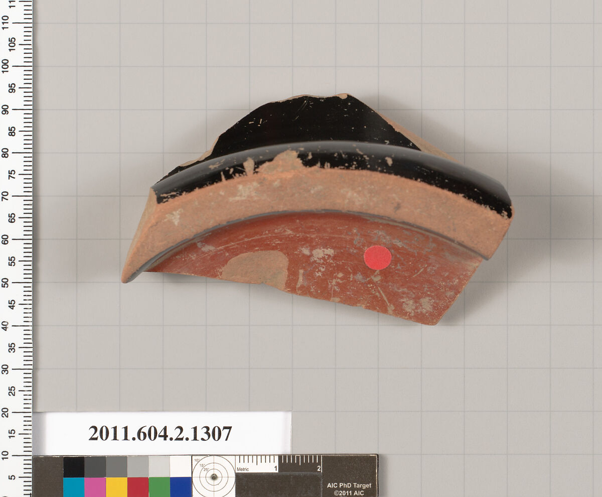 Terracotta fragment of a skyphos (deep drinking cup), Terracotta, Greek, Attic