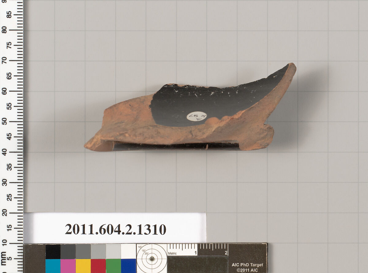 Terracotta fragment of a skyphos (deep drinking cup), Terracotta, Greek, Attic