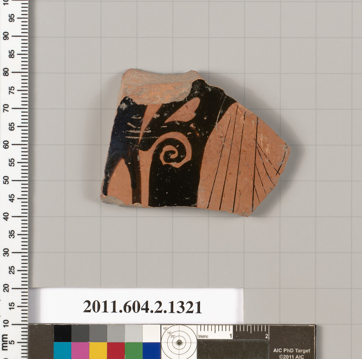 Terracotta fragment of a skyphos (deep drinking cup), Terracotta, Greek, Attic 