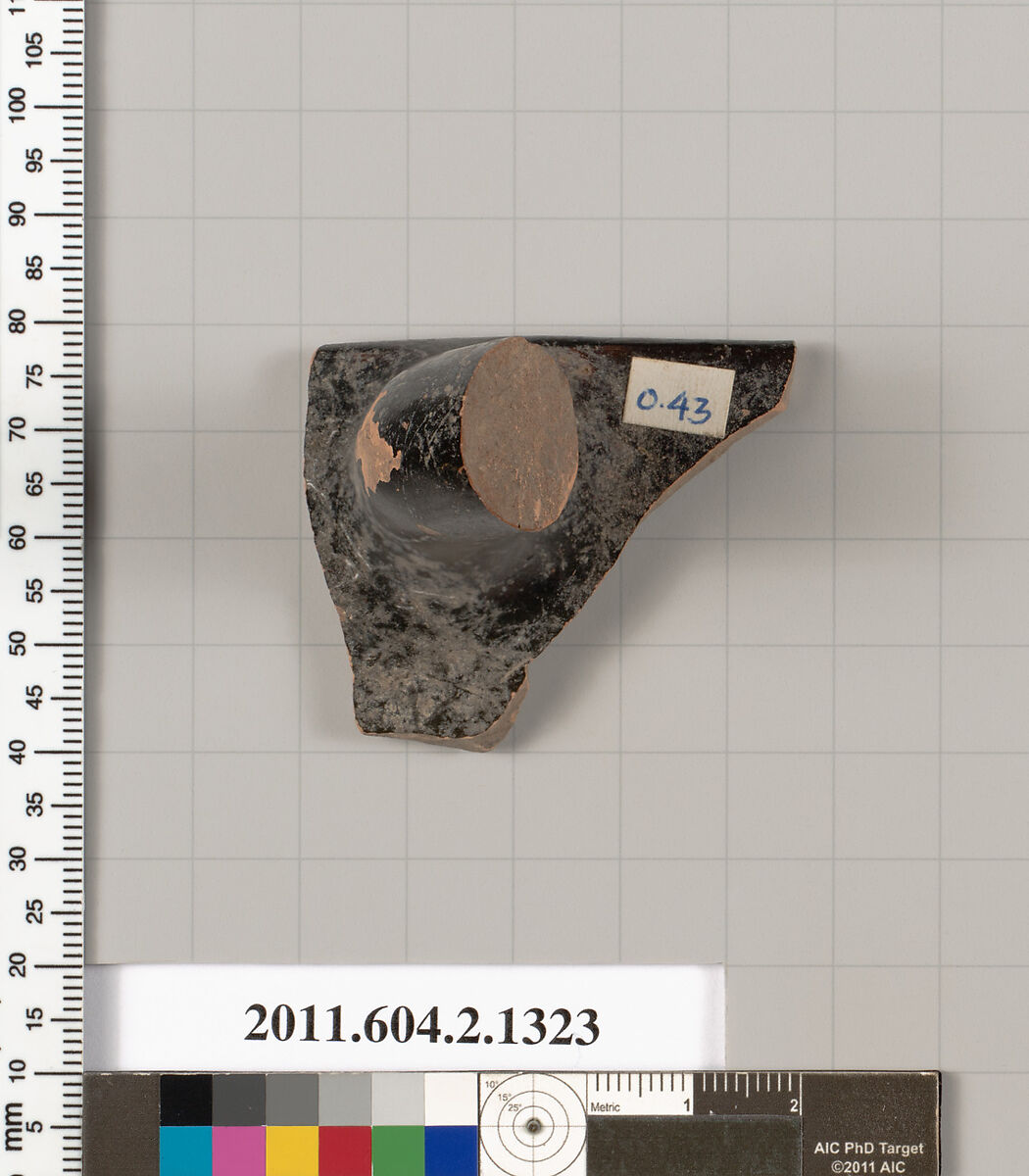 Terracotta fragment of a skyphos (deep drinking cup), Terracotta, Greek, Attic 