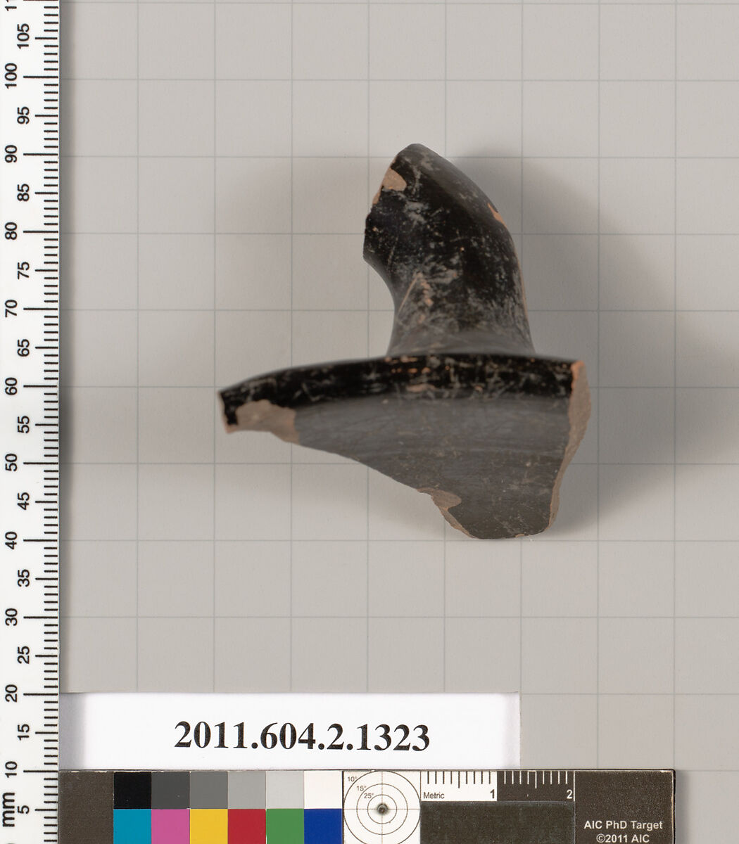 Terracotta fragment of a skyphos (deep drinking cup), Terracotta, Greek, Attic