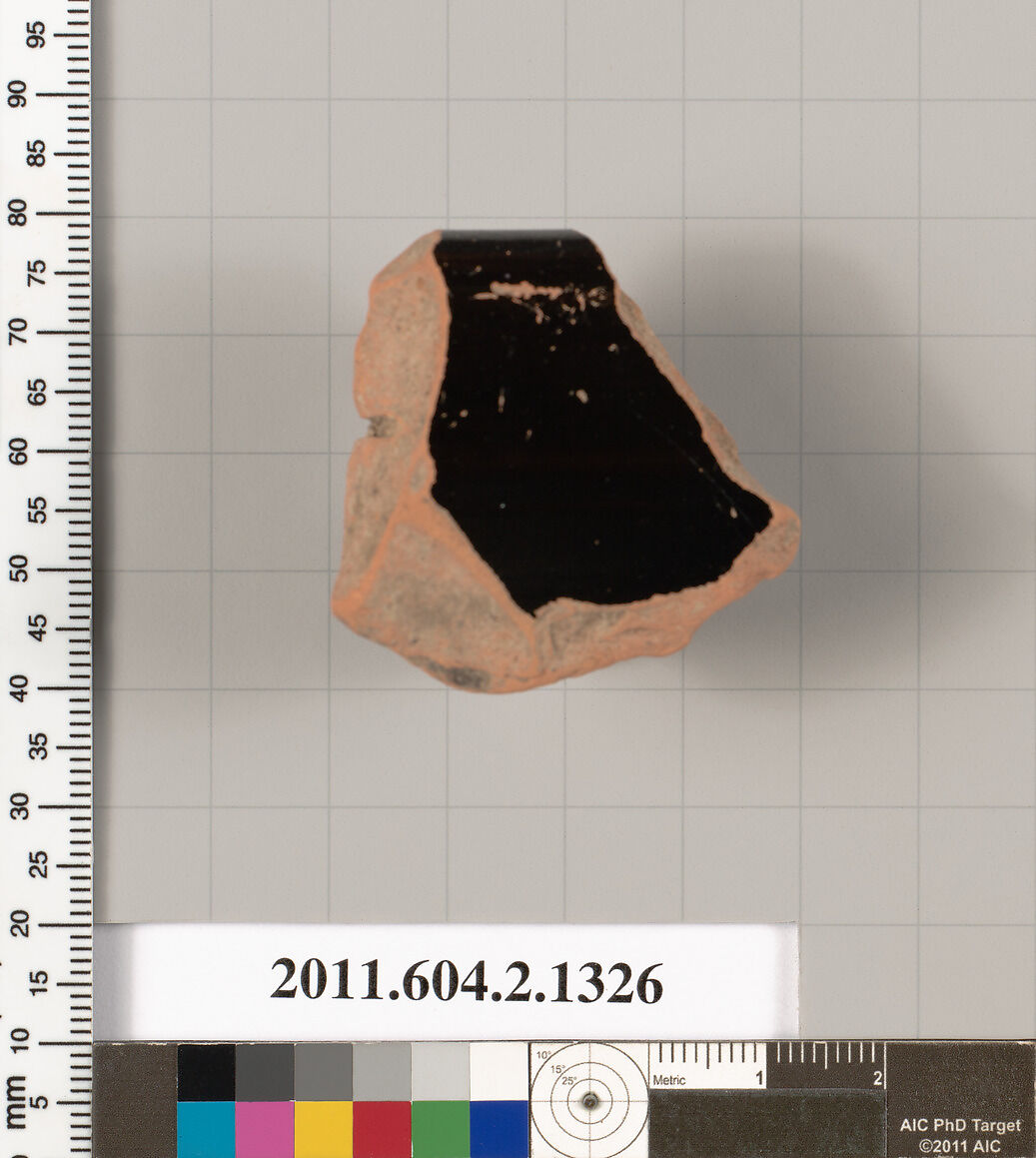 Terracotta fragment of a skyphos (deep drinking cup), Terracotta, Greek, Attic