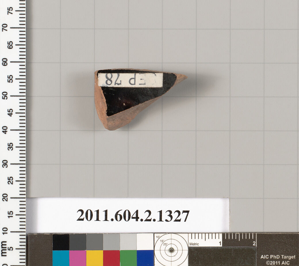 Terracotta fragment of a skyphos (deep drinking cup), Terracotta, Greek, Attic