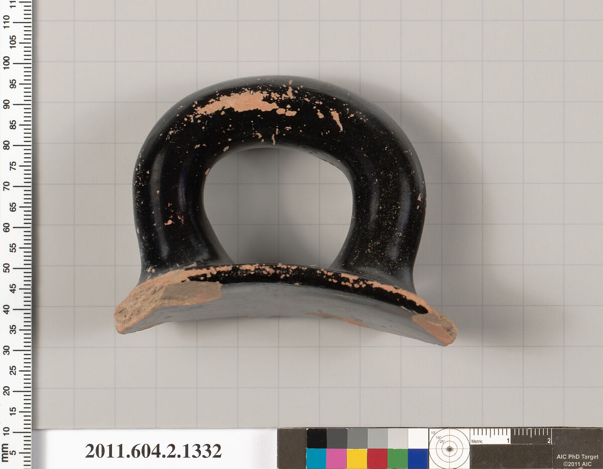 Terracotta fragment of a skyphos (deep drinking cup), Terracotta, Greek, Attic