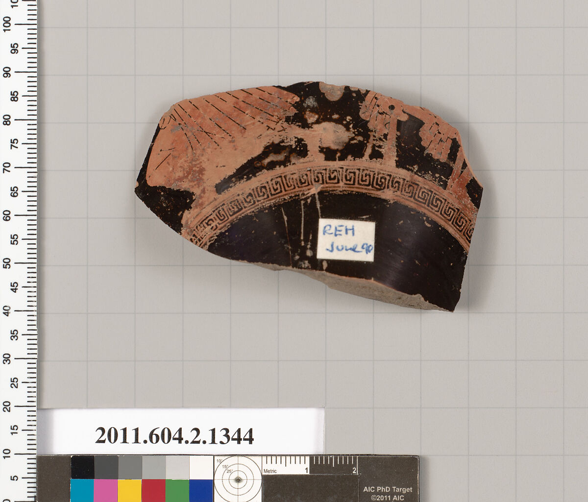 Terracotta fragment of a skyphos (deep drinking cup), Terracotta, Greek, Attic 